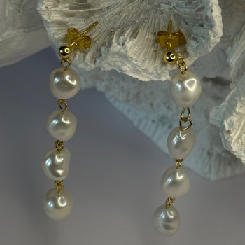 925 Sterling Silver Gold Plated Pearl Earrings Length 2.30 Inch