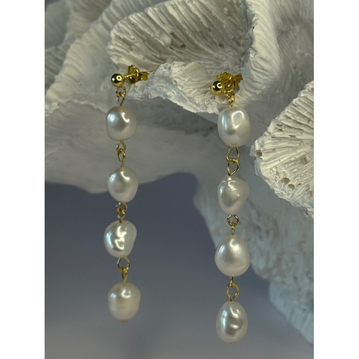 925 Sterling Silver Gold Plated Pearl Earrings Length 2.30 inch