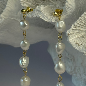 925 Sterling Silver Gold Plated Pearl Earrings Length 2.30 Inch