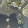 925 Sterling Silver Gold Plated Pearl Earrings Length 2.30 Inch