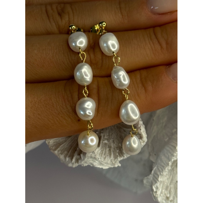 925 Sterling Silver Gold Plated Pearl Earrings Length 2.30 inch