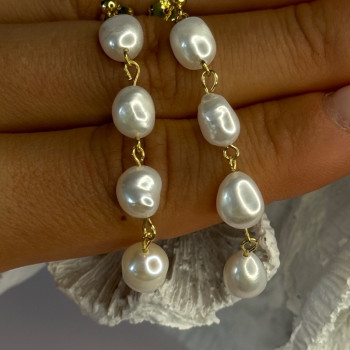 925 Sterling Silver Gold Plated Pearl Earrings Length 2.30 Inch
