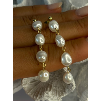 925 Sterling Silver Gold Plated Pearl Earrings Length 2.30 inch