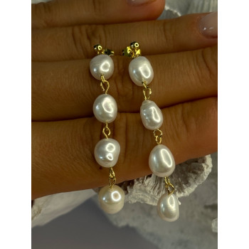 925 Sterling Silver Gold Plated Pearl Earrings Length 2.30 inch
