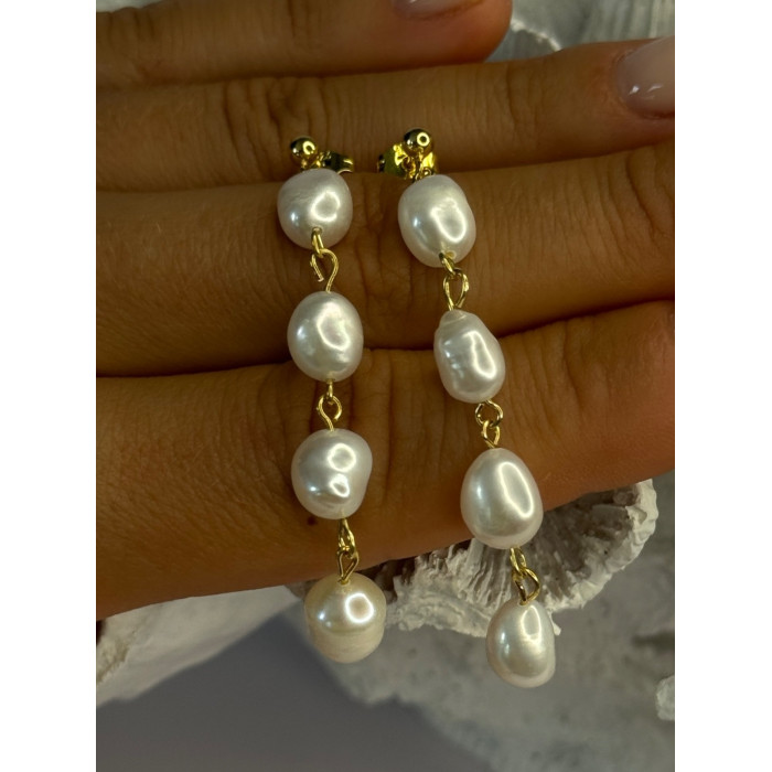 925 Sterling Silver Gold Plated Pearl Earrings Length 2.30 inch