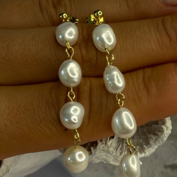 925 Sterling Silver Gold Plated Pearl Earrings Length 2.30 Inch