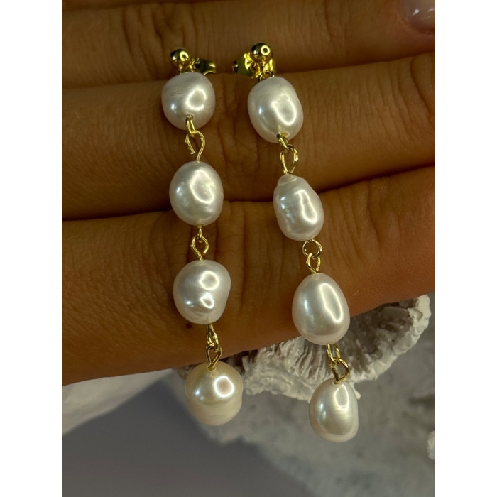 925 Sterling Silver Gold Plated Pearl Earrings Length 2.30 inch