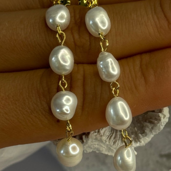 925 Sterling Silver Gold Plated Pearl Earrings Length 2.30 Inch