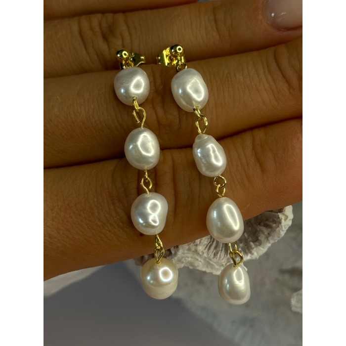 925 Sterling Silver Gold Plated Pearl Earrings Length 2.30 inch