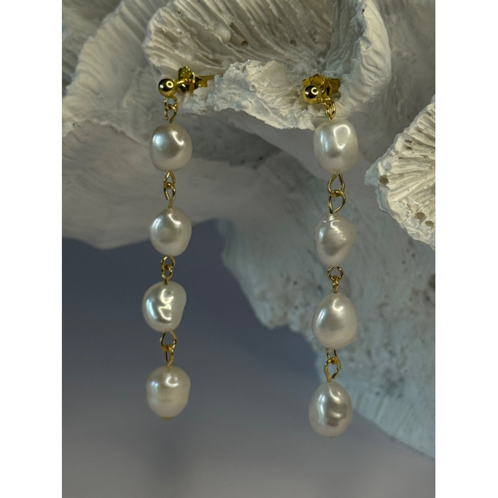 925 Sterling Silver Gold Plated Pearl Earrings Length 2.30 inch
