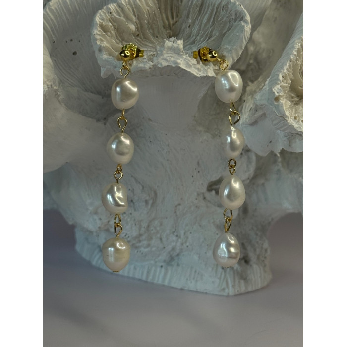 925 Sterling Silver Gold Plated Pearl Earrings Length 2.30 inch