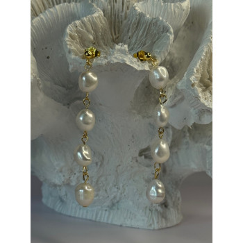 925 Sterling Silver Gold Plated Pearl Earrings Length 2.30 inch