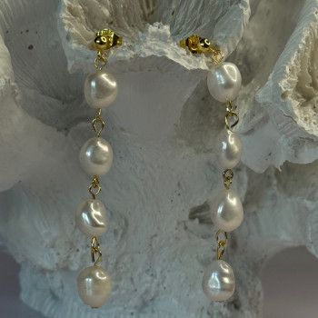 925 Sterling Silver Gold Plated Pearl Earrings Length 2.30 Inch