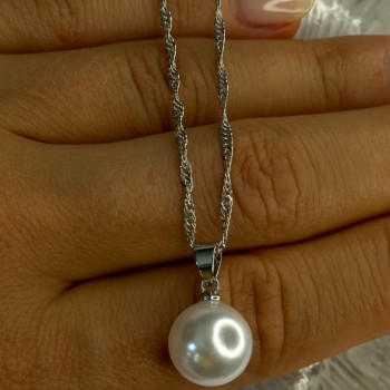 925 Sterling Silver Pearl Necklace Length 18 Inch