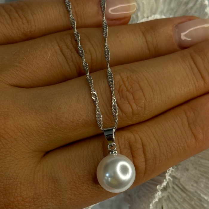925 Sterling Silver Pearl Necklace Length 18 Inch