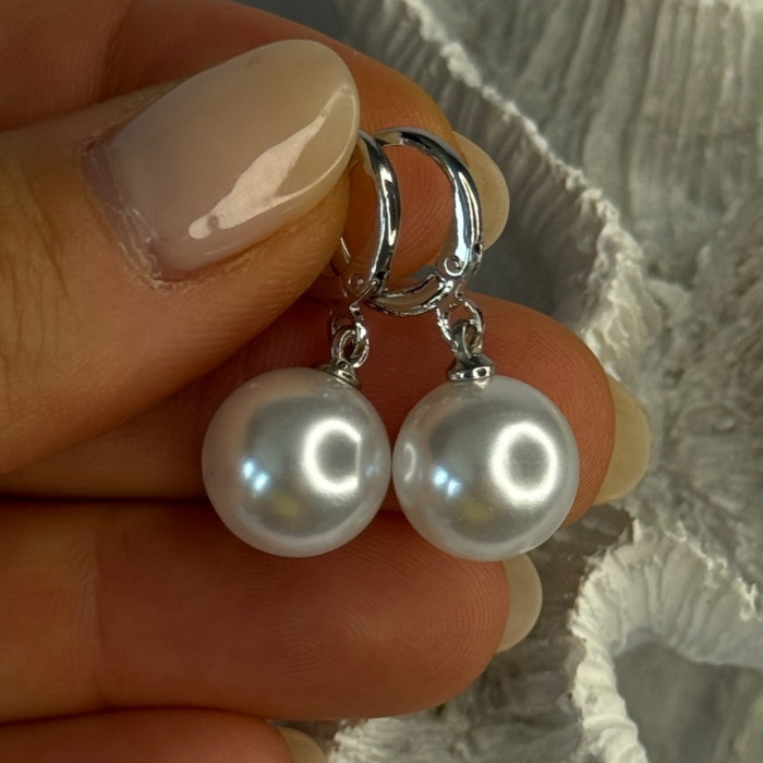 925 Sterling Silver Pearl Earrings Length 1.10 Inch