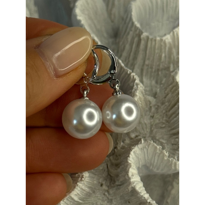 925 Sterling Silver Pearl Earrings Length 1.10 inch