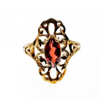 925 Sterling Silver Gold Plated Almandine Openwork Ring Size 9