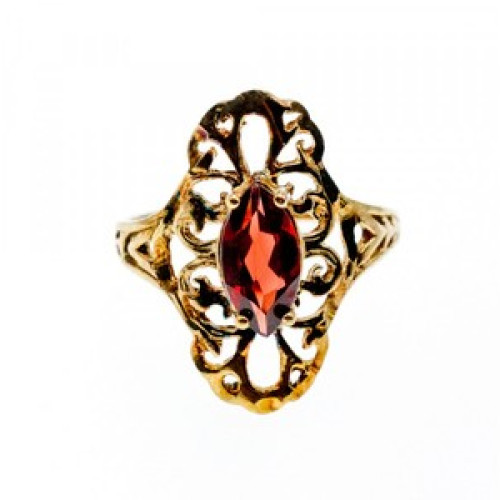 925 Sterling Silver Gold Plated Almandine Openwork Ring Size 9