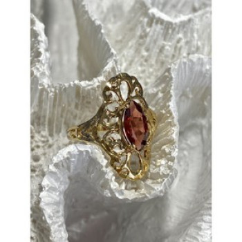 925 Sterling Silver Gold Plated Almandine Openwork Ring Size 9