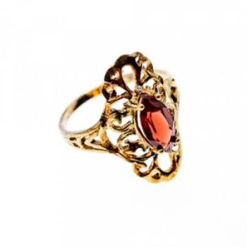 925 Sterling Silver Gold Plated Almandine Openwork Ring Size 9