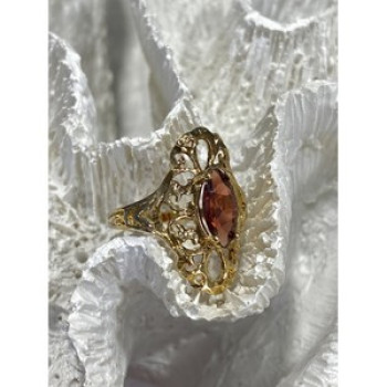 925 Sterling Silver Gold Plated Almandine Openwork Ring Size 9