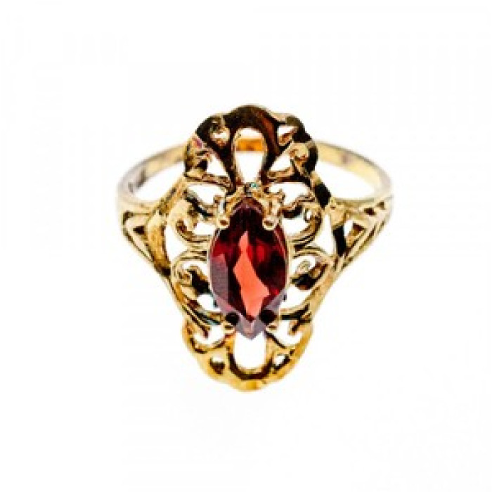 925 Sterling Silver Gold Plated Almandine Openwork Ring Size 9