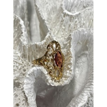 925 Sterling Silver Gold Plated Almandine Openwork Ring Size 9