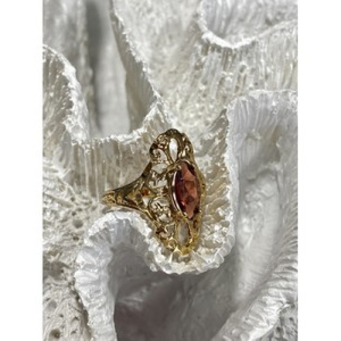 925 Sterling Silver Gold Plated Almandine Openwork Ring Size 9