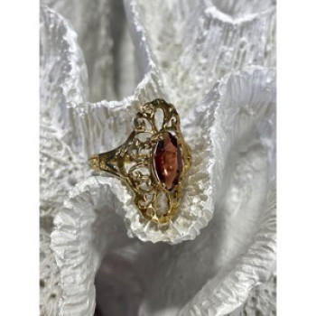 925 Sterling Silver Gold Plated Almandine Openwork Ring Size 9