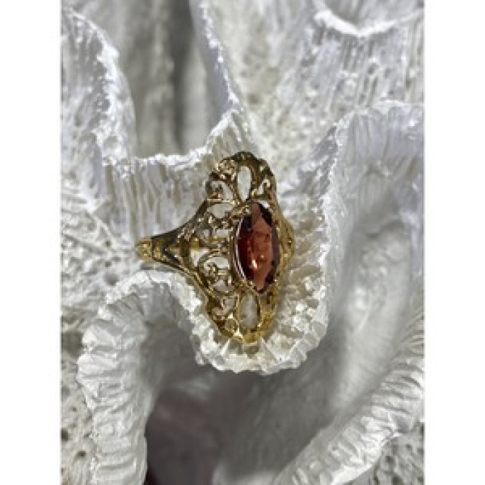 925 Sterling Silver Gold Plated Almandine Openwork Ring Size 9