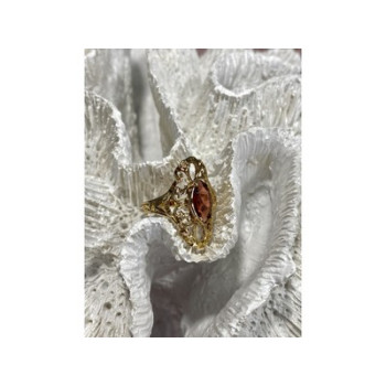 925 Sterling Silver Gold Plated Almandine Openwork Ring Size 9