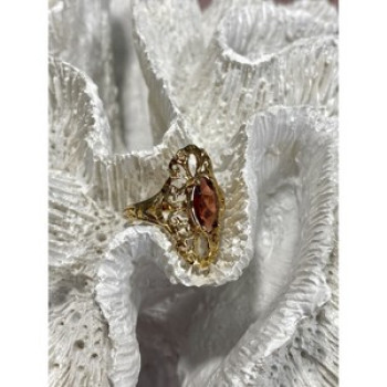 925 Sterling Silver Gold Plated Almandine Openwork Ring Size 9