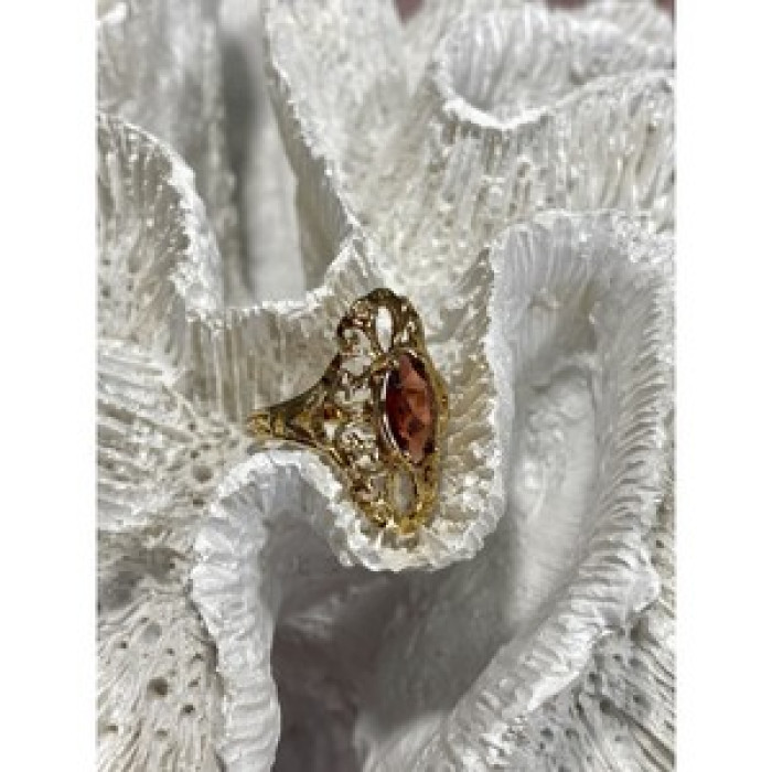925 Sterling Silver Gold Plated Almandine Openwork Ring Size 9