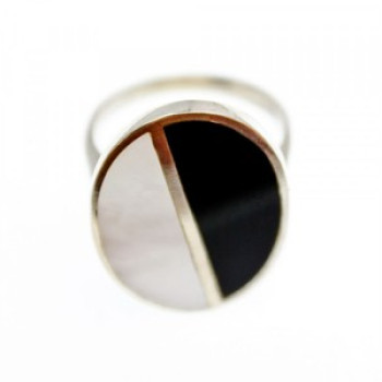 925 Sterling Silver Mother OF Pearl & Enamel Ring Size 9.75