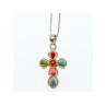 925 Sterling Silver Amber & Multicolor Agate Chain with Cross