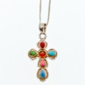 925 Sterling Silver Amber & Multicolor Agate Chain With Cross