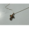 925 Sterling Silver Amber & Multicolor Agate Chain with Cross
