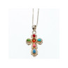 925 Sterling Silver Amber & Multicolor Agate Chain with Cross