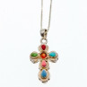 925 Sterling Silver Amber & Multicolor Agate Chain With Cross
