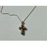 925 Sterling Silver Amber & Multicolor Agate Chain with Cross
