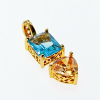925 Sterling Silver Gold Plated Topaz, Heliodor & CZ Pendant