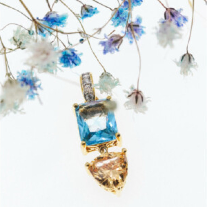 925 Sterling Silver Gold Plated Topaz, Heliodor & CZ Pendant