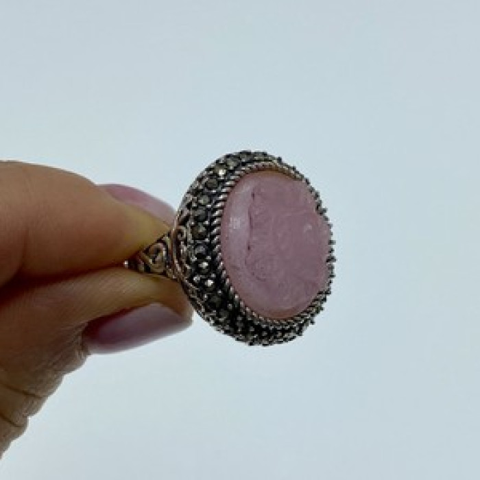 925 Sterling Silver Agate & Marcasites 