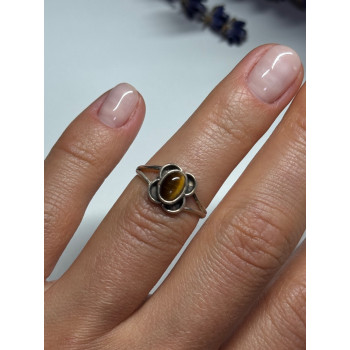 Vintage 925 Sterling Silver Amber Ring Size 5