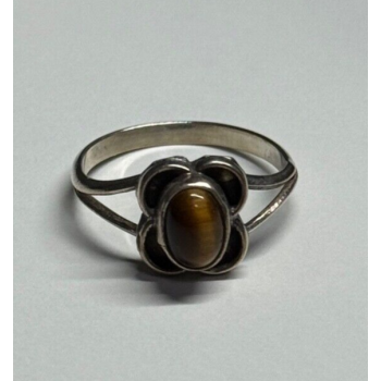 Vintage 925 Sterling Silver Amber Ring Size 5