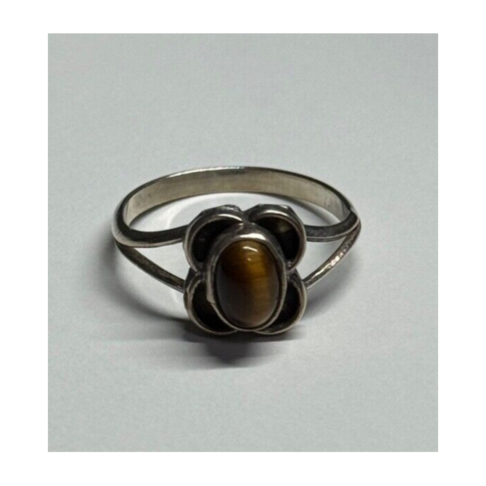 Vintage 925 Sterling Silver Amber Ring Size 5