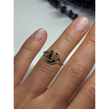 Vintage 925 Sterling Silver Amber Ring Size 5