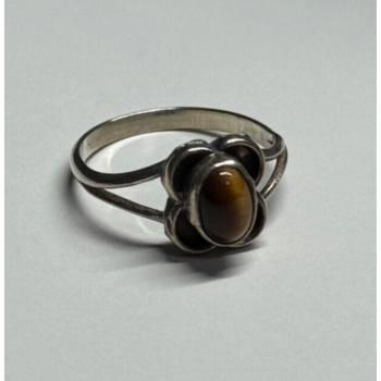 Vintage 925 Sterling Silver Amber Ring Size 5