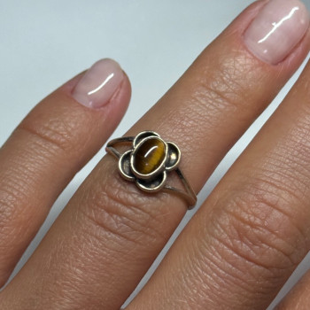 Vintage 925 Sterling Silver Amber Ring Size 5